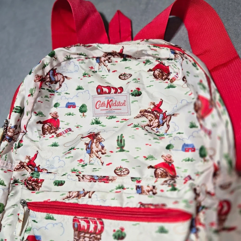 Cath Kidston Cowboy Western Print Backpack Red Cream Novelty Bag